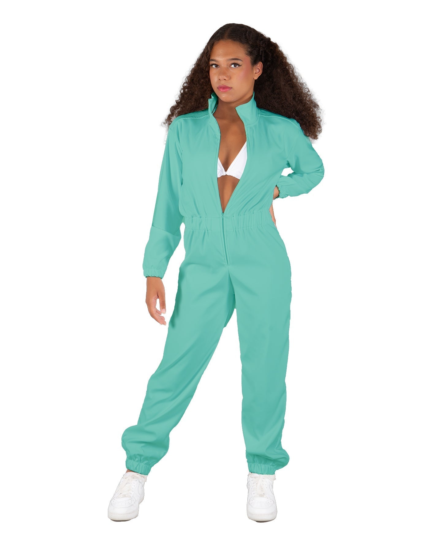 Solid Matte Satin Jumpsuit with Tall Collar