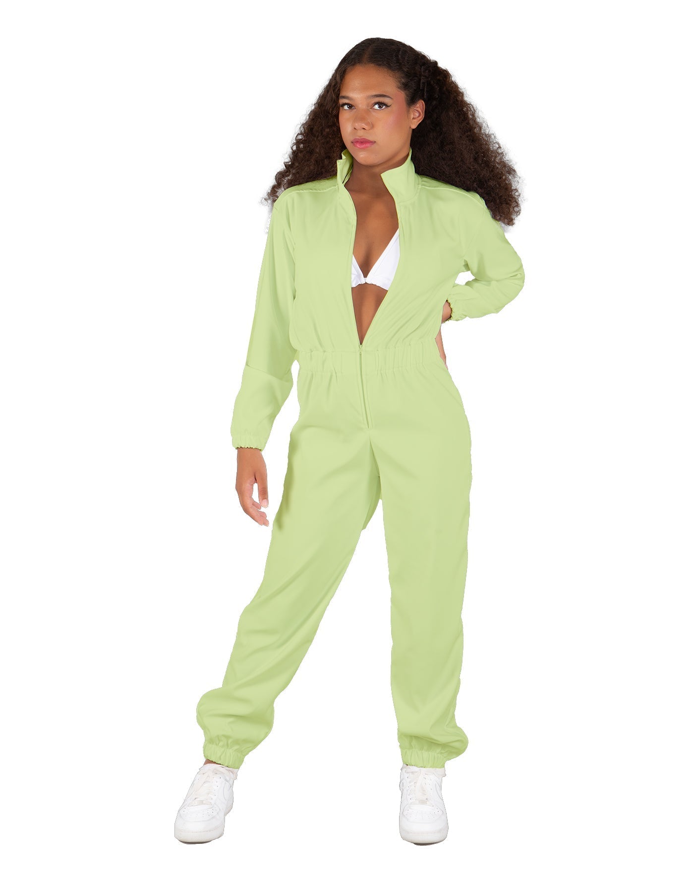 Solid Matte Satin Jumpsuit with Tall Collar