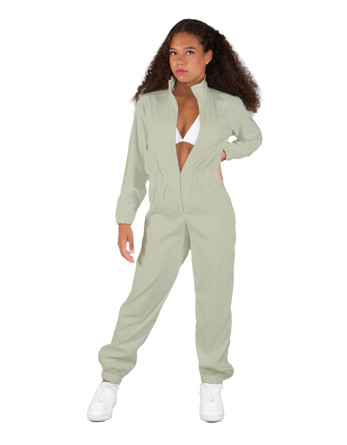 Solid Matte Satin Jumpsuit with Tall Collar