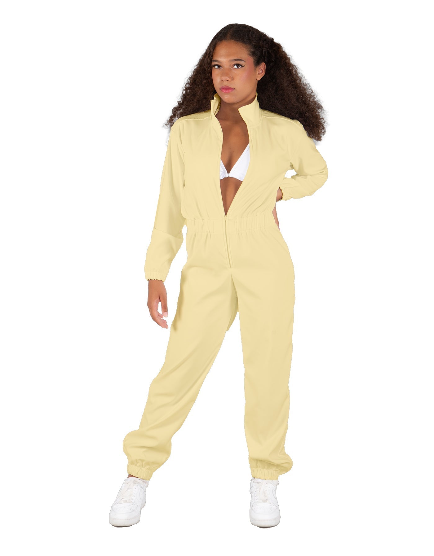 Solid Matte Satin Jumpsuit with Tall Collar