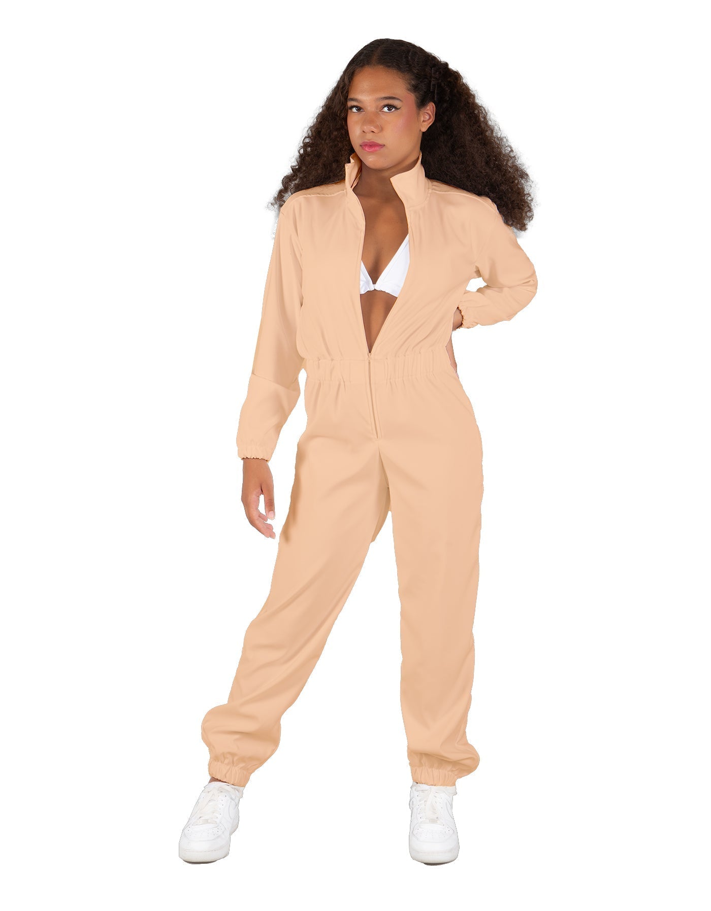 Solid Matte Satin Jumpsuit with Tall Collar