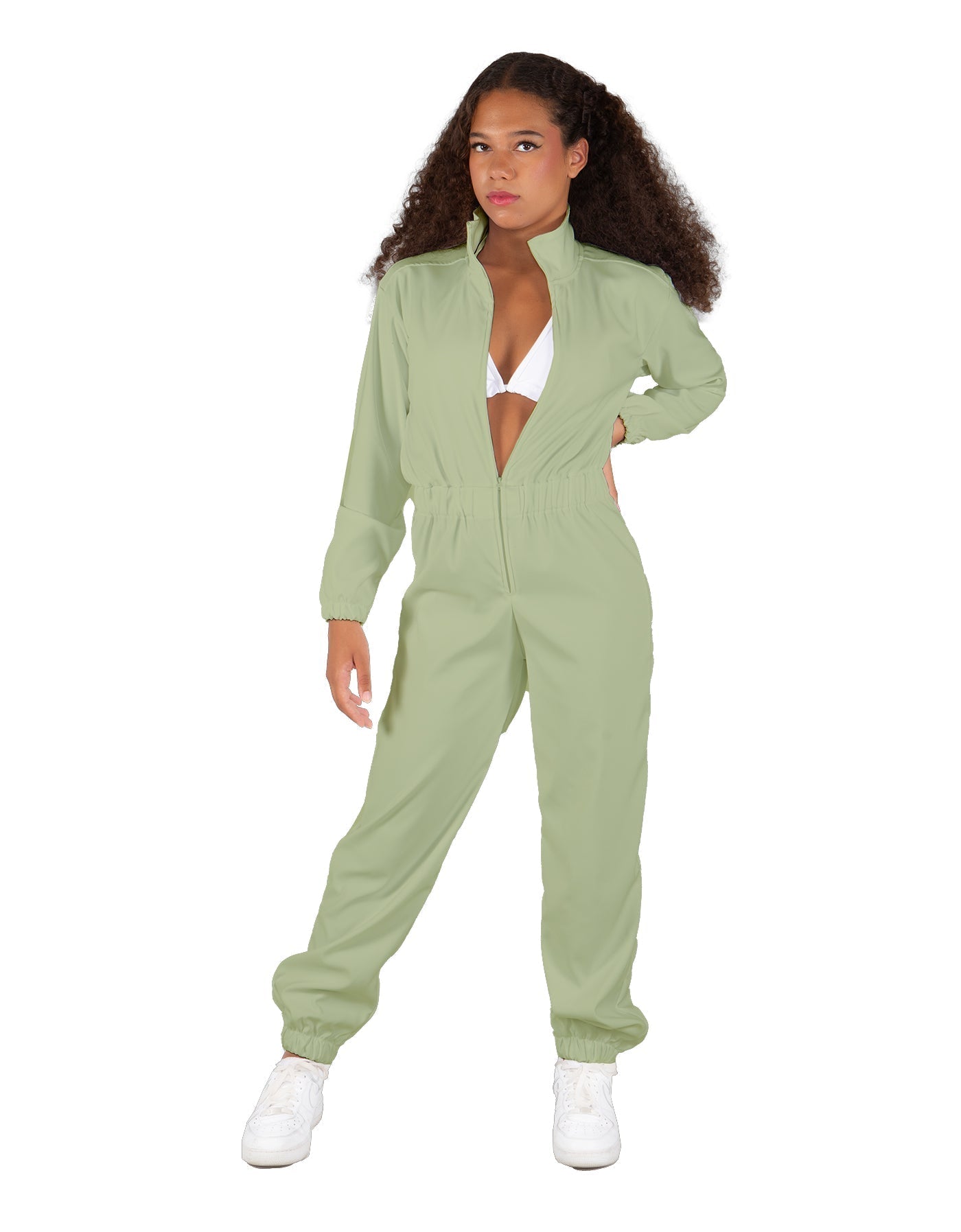 Solid Matte Satin Jumpsuit with Tall Collar