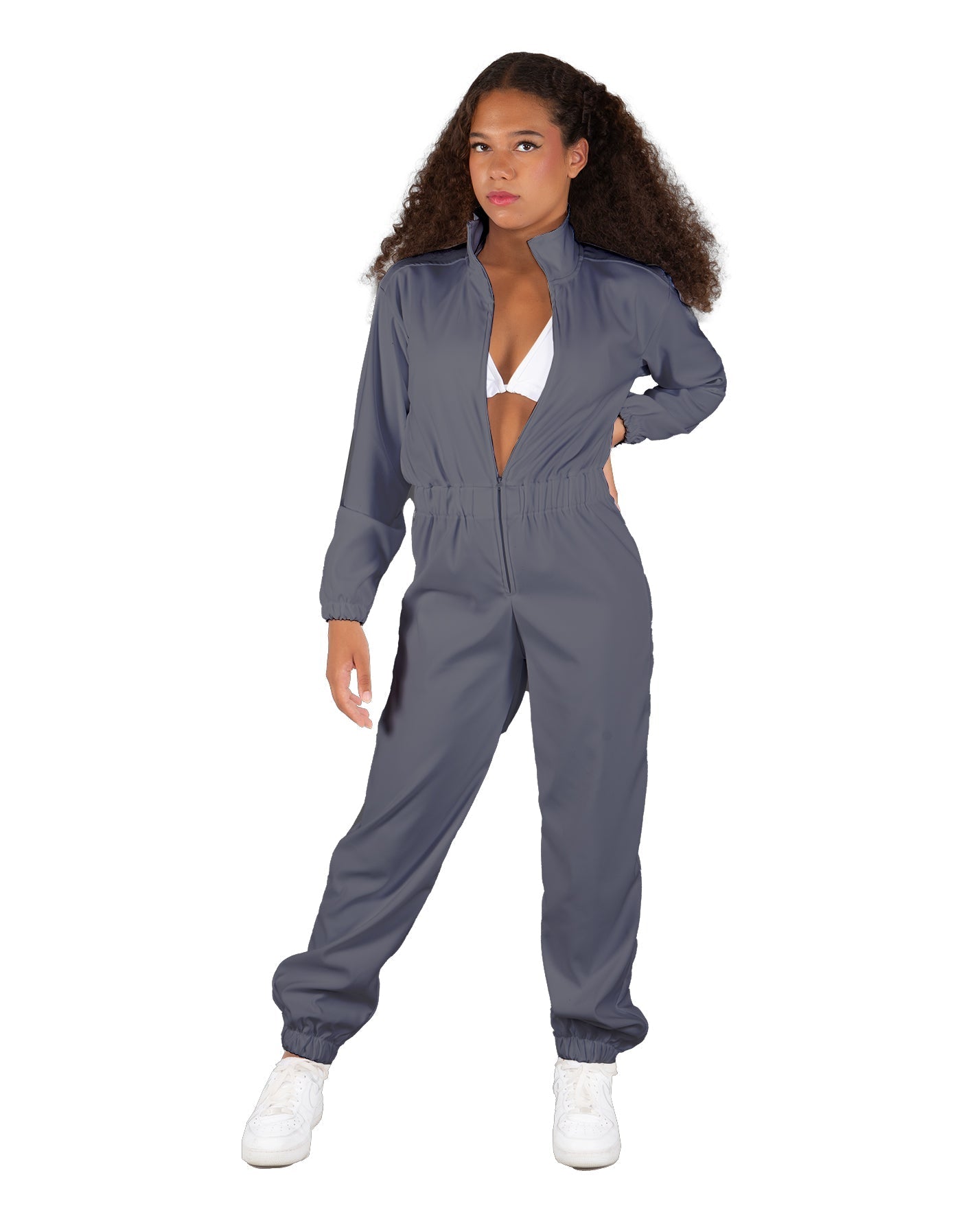 Solid Matte Satin Jumpsuit with Tall Collar