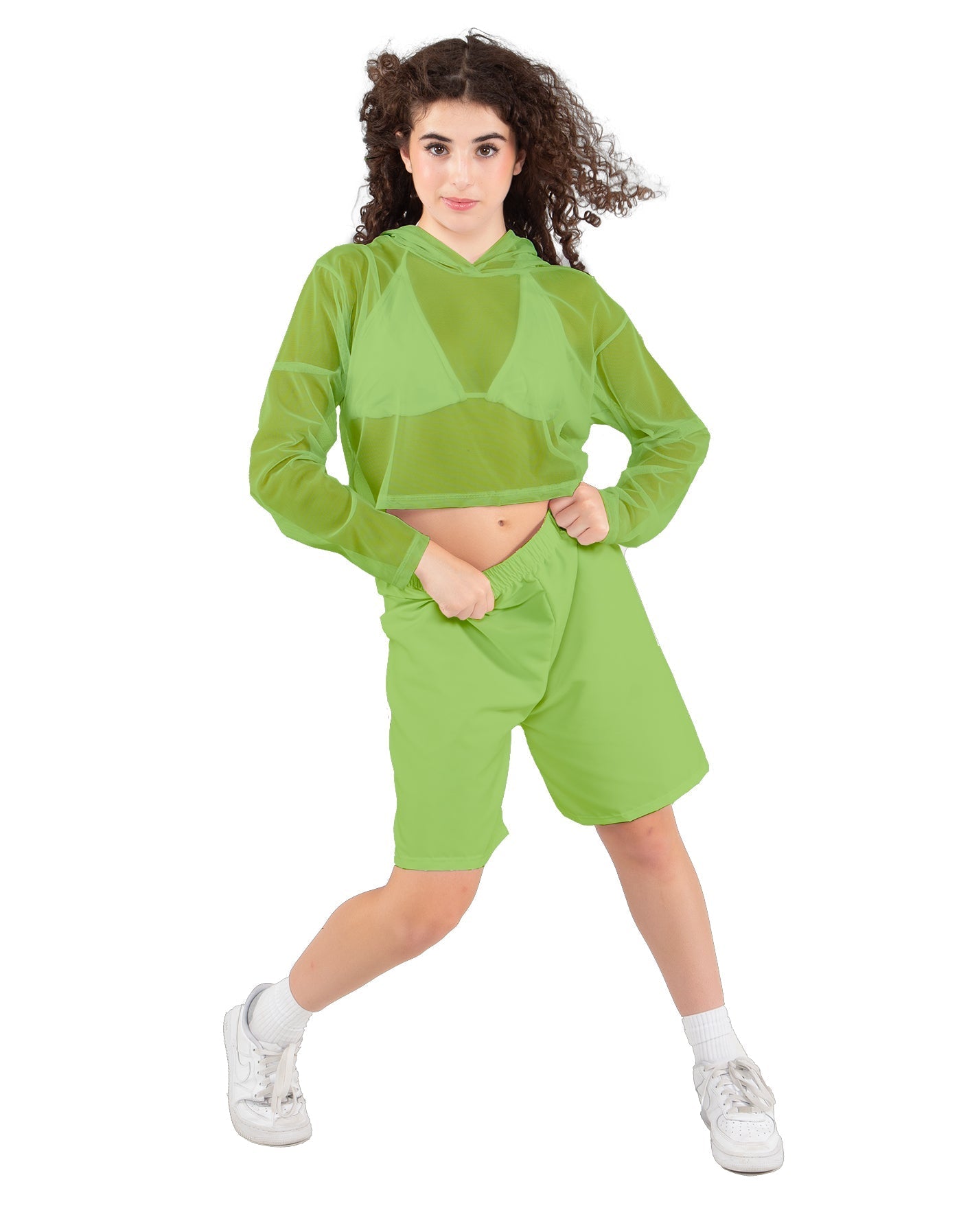 Solid Loose Mesh Hooded Top