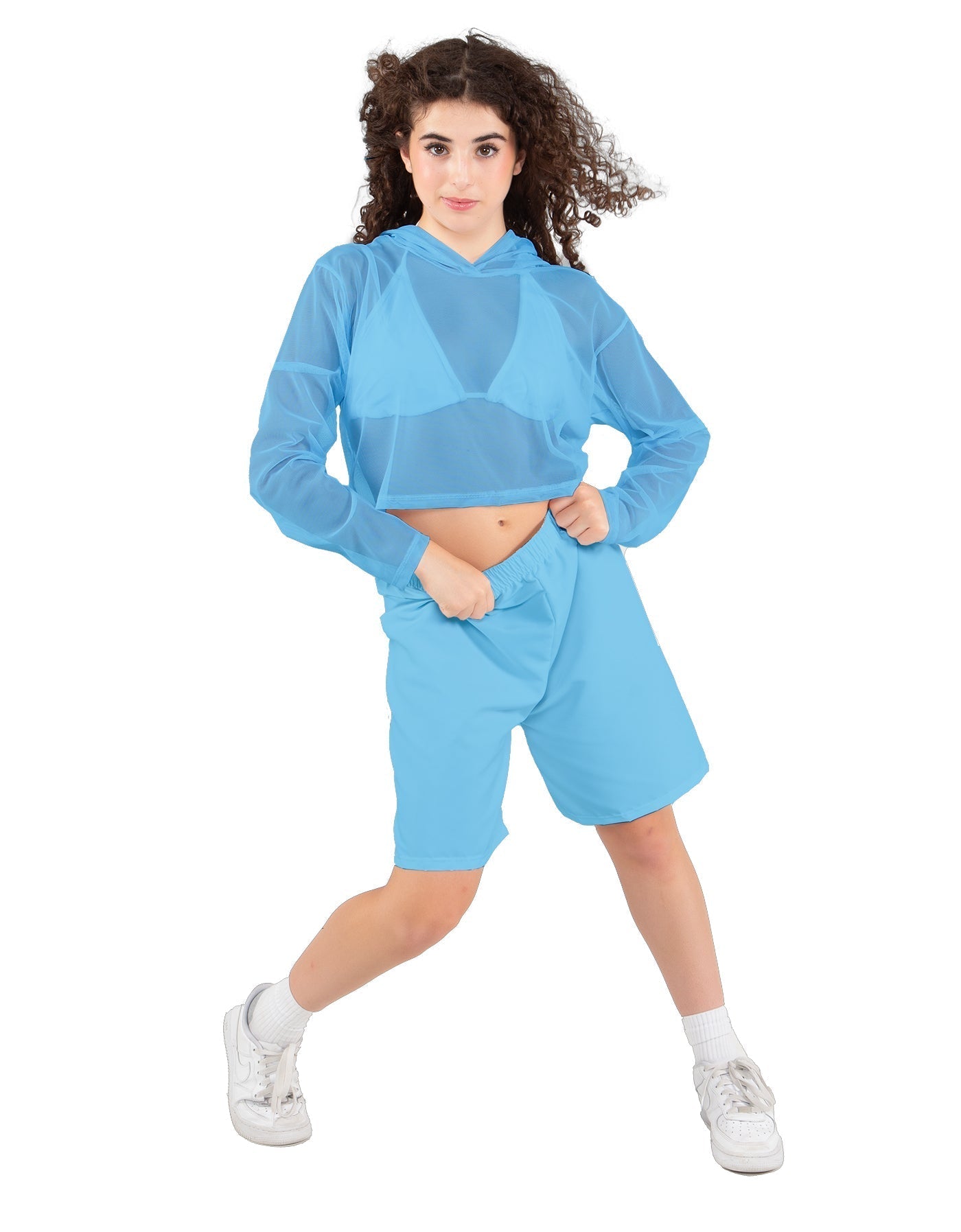 Solid Loose Mesh Hooded Top