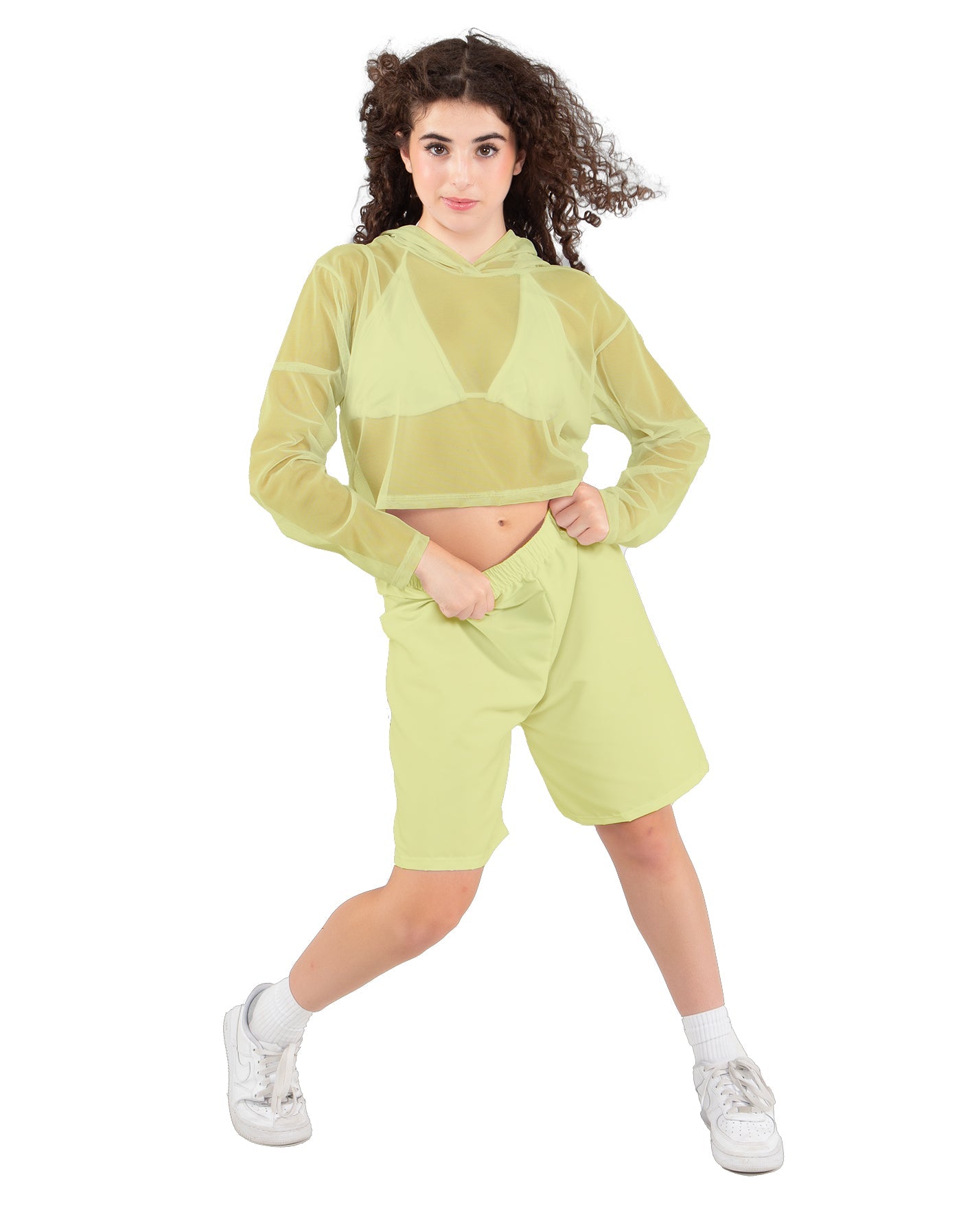 Solid Loose Mesh Hooded Top