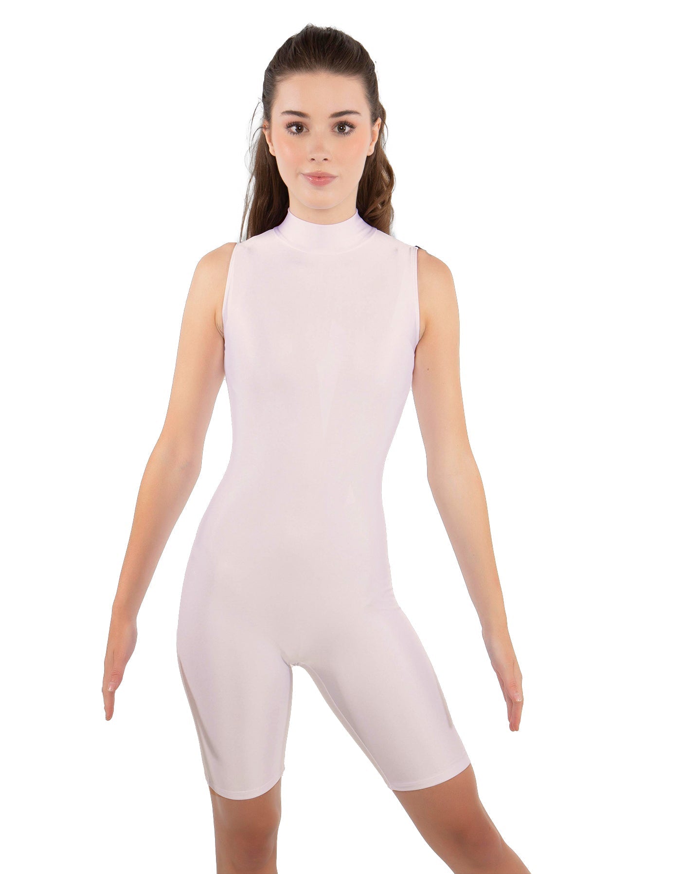 Solid Lycra T Neck Sleeveless Biketard - Bike Short Length - Zipper Back