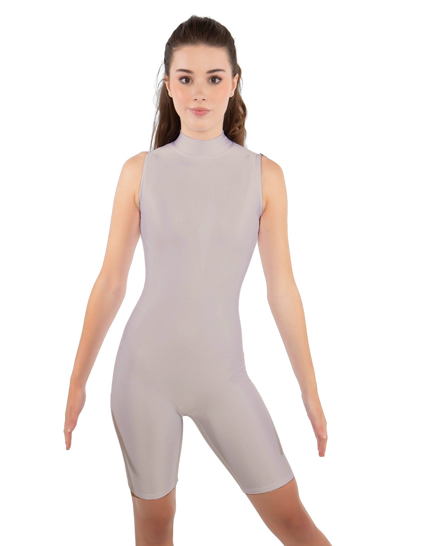 Solid Lycra T Neck Sleeveless Biketard - Bike Short Length - Zipper Back