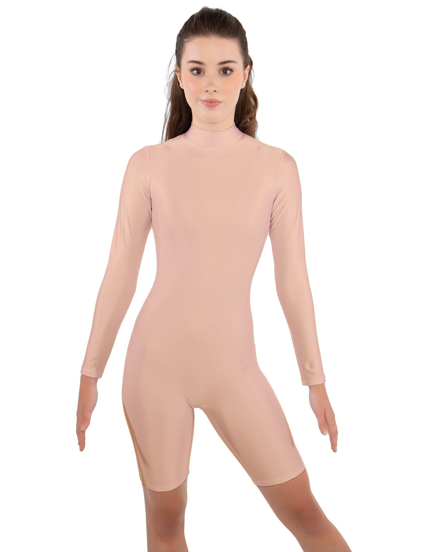 Solid Lycra LS T Neck Bikeshort Biketard - Zipper Back