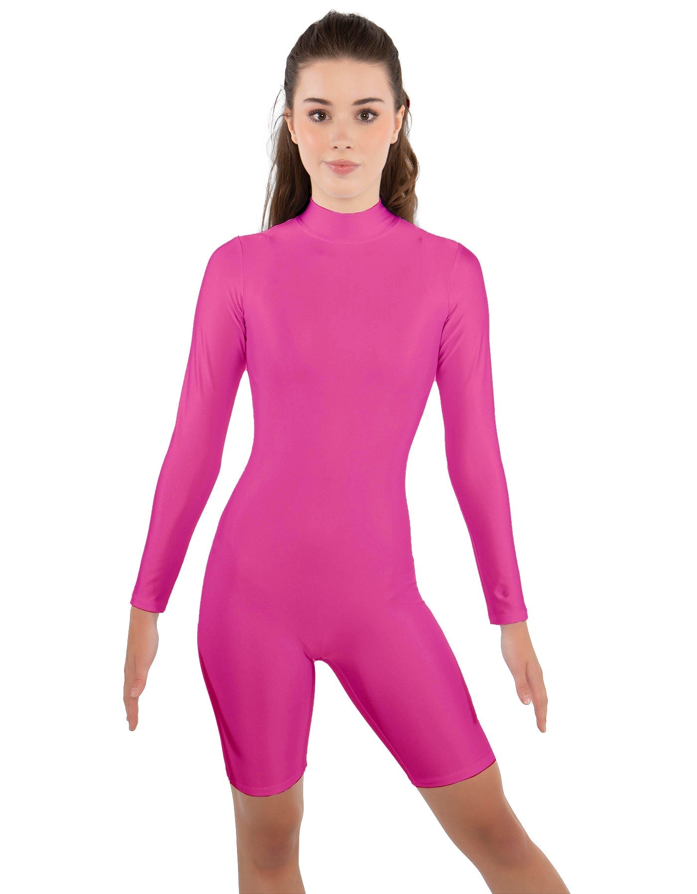 Solid Lycra LS T Neck Bikeshort Biketard - Zipper Back