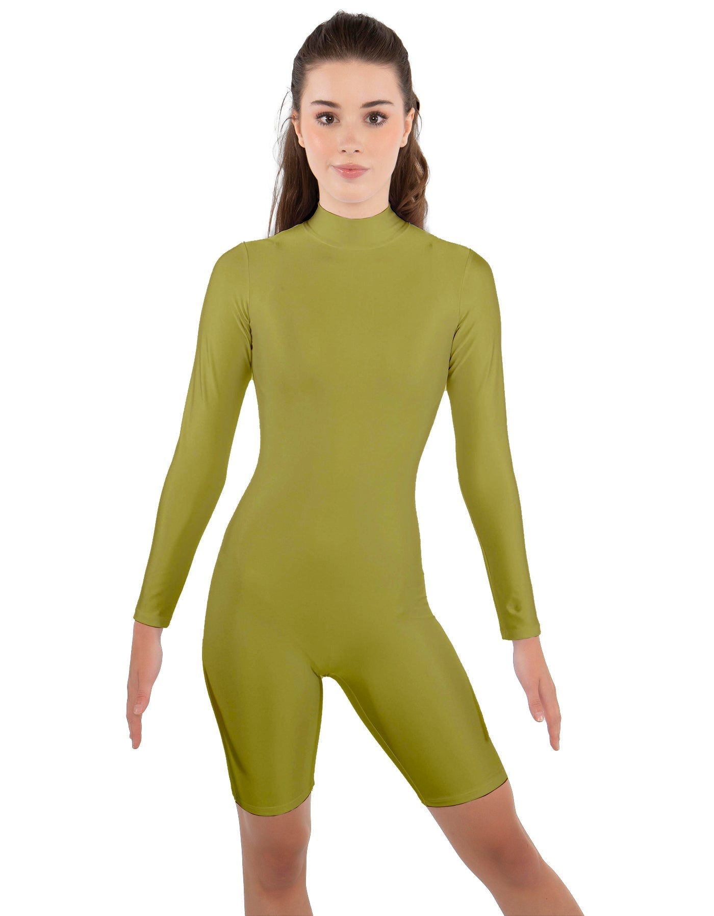 Solid Lycra LS T Neck Bikeshort Biketard - Zipper Back