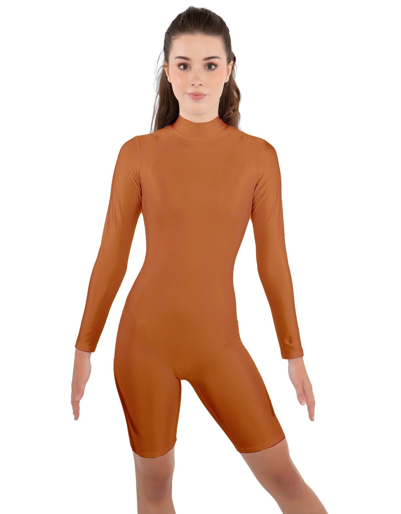 Solid Lycra LS T Neck Bikeshort Biketard - Zipper Back