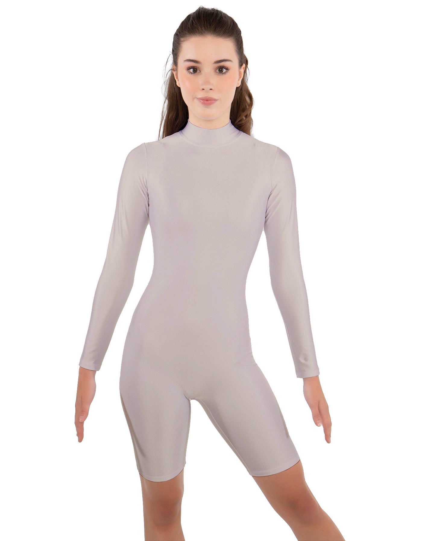 Solid Lycra LS T Neck Bikeshort Biketard - Zipper Back