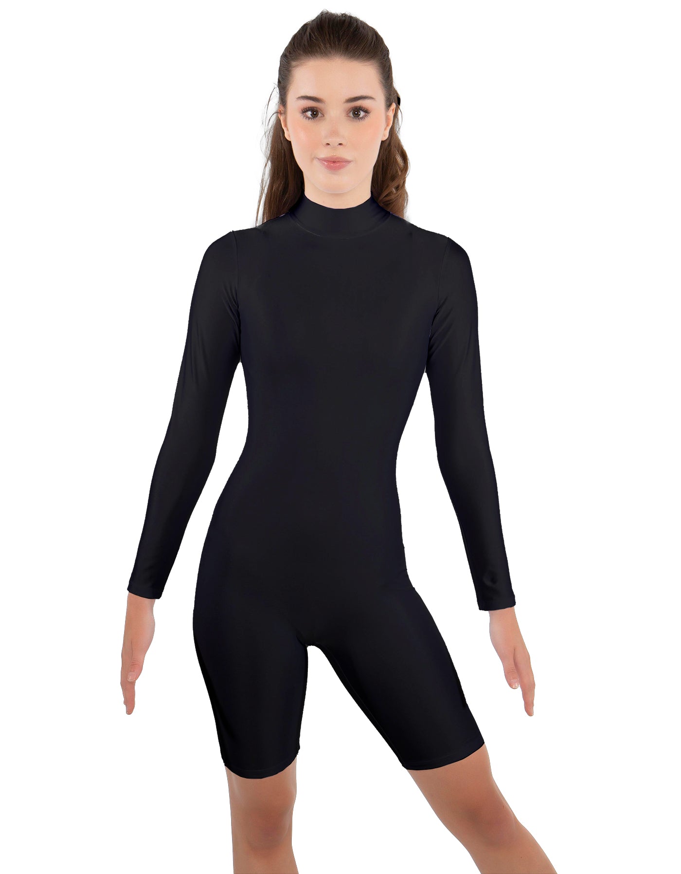 Solid Lycra LS T Neck Bikeshort Biketard - Zipper Back
