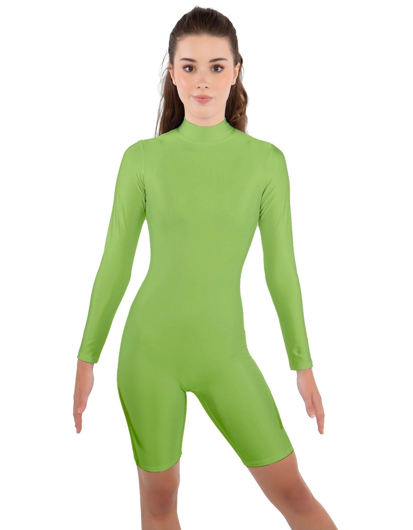 Solid Lycra LS T Neck Bikeshort Biketard - Zipper Back