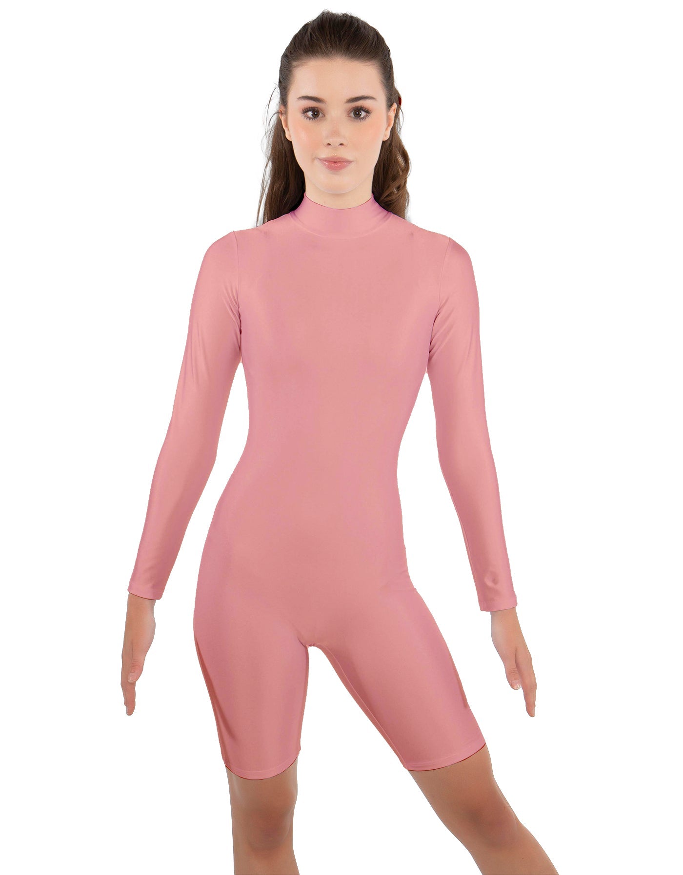 Solid Lycra LS T Neck Bikeshort Biketard - Zipper Back