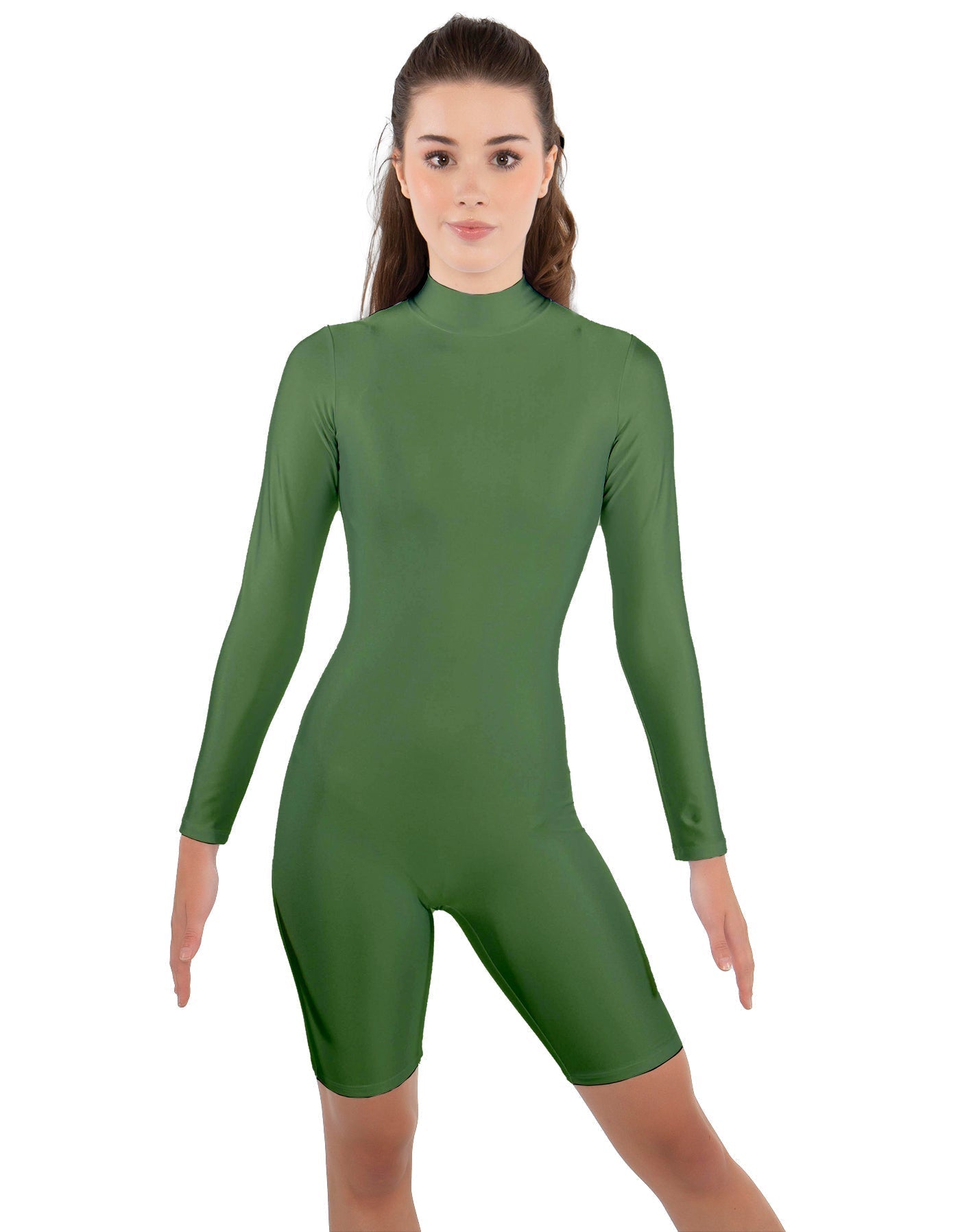 Solid Lycra LS T Neck Bikeshort Biketard - Zipper Back