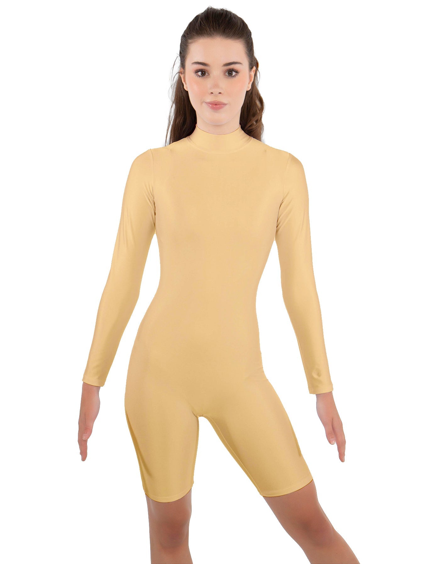 Solid Lycra LS T Neck Bikeshort Biketard - Zipper Back