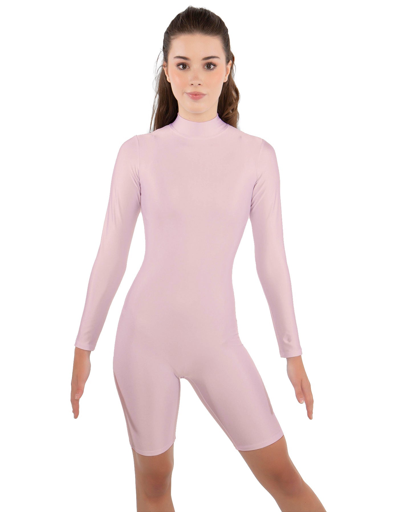 Solid Lycra LS T Neck Bikeshort Biketard - Zipper Back