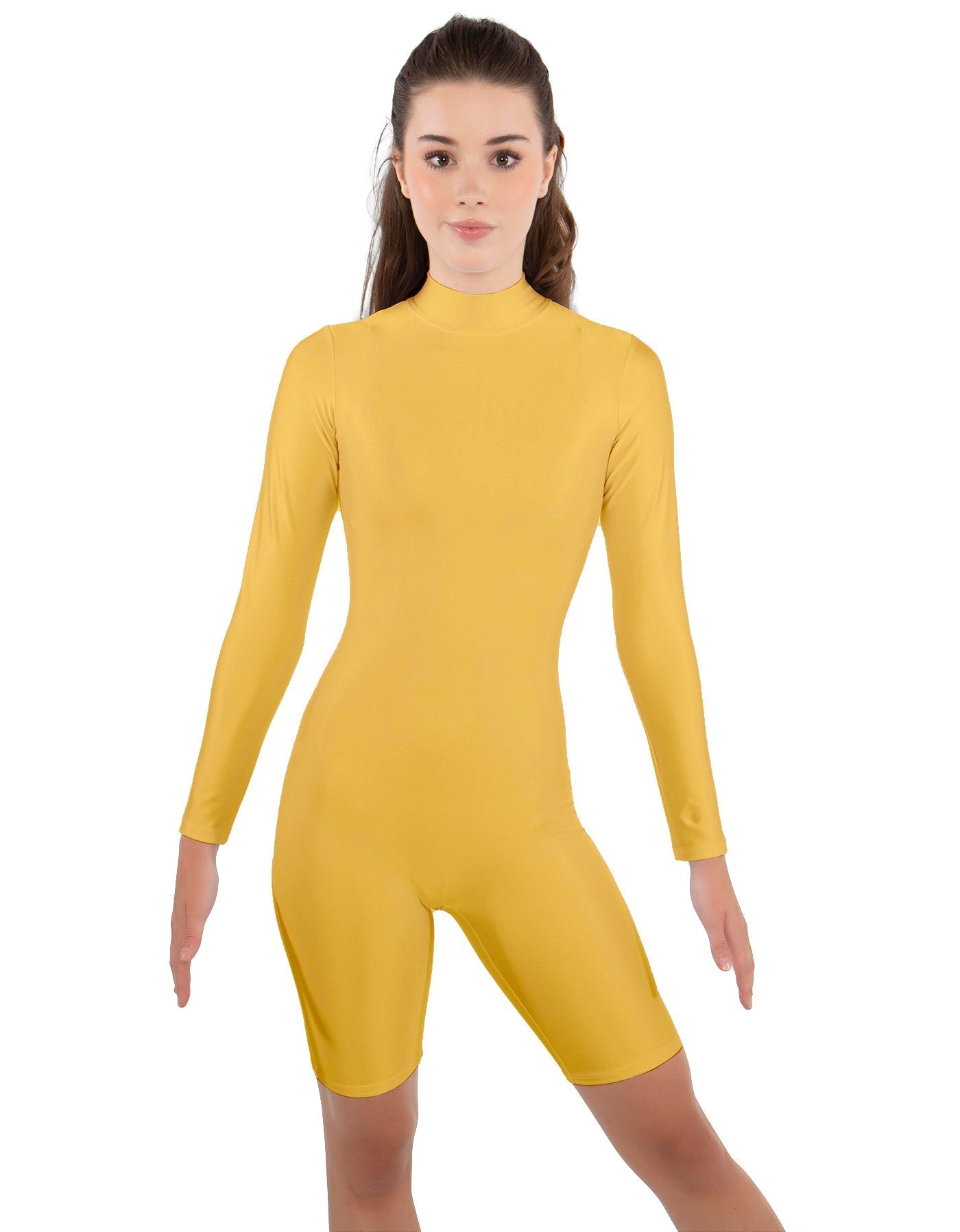 Solid Lycra LS T Neck Bikeshort Biketard - Zipper Back