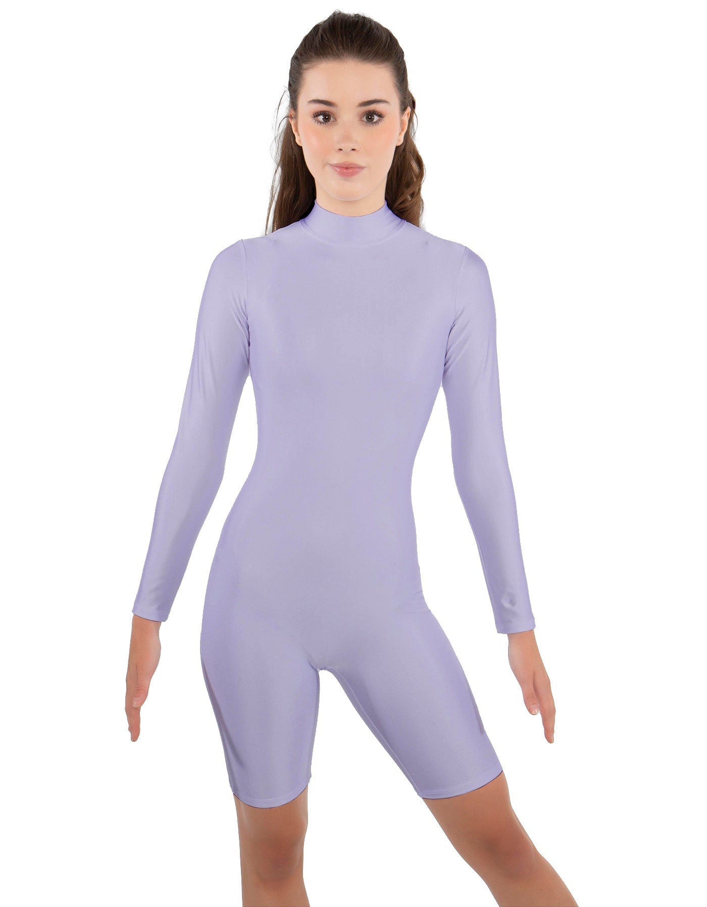 Solid Lycra LS T Neck Bikeshort Biketard - Zipper Back