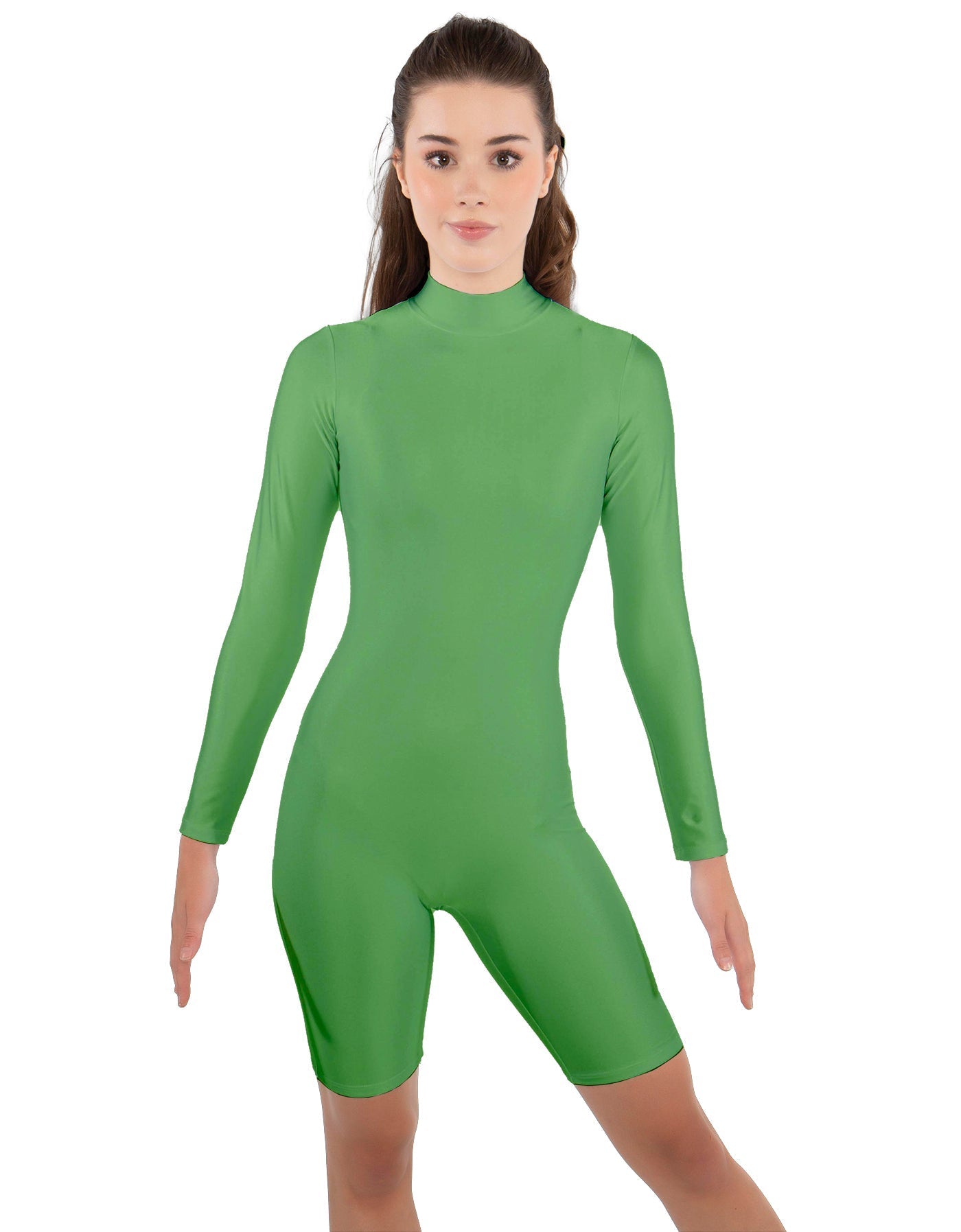 Solid Lycra LS T Neck Bikeshort Biketard - Zipper Back