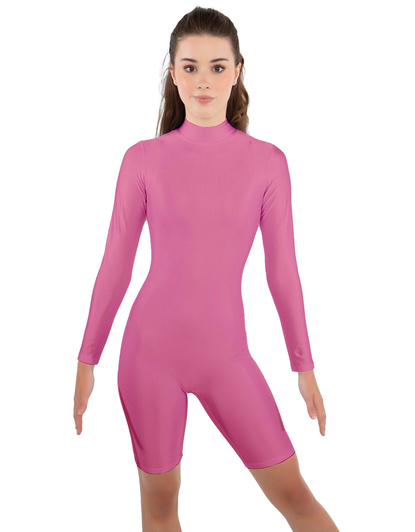 Solid Lycra LS T Neck Bikeshort Biketard - Zipper Back