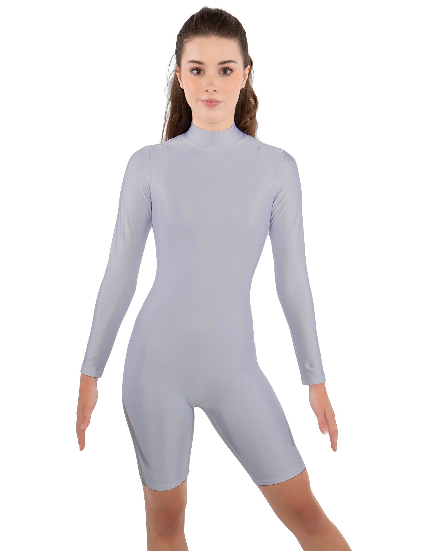 Solid Lycra LS T Neck Bikeshort Biketard - Zipper Back