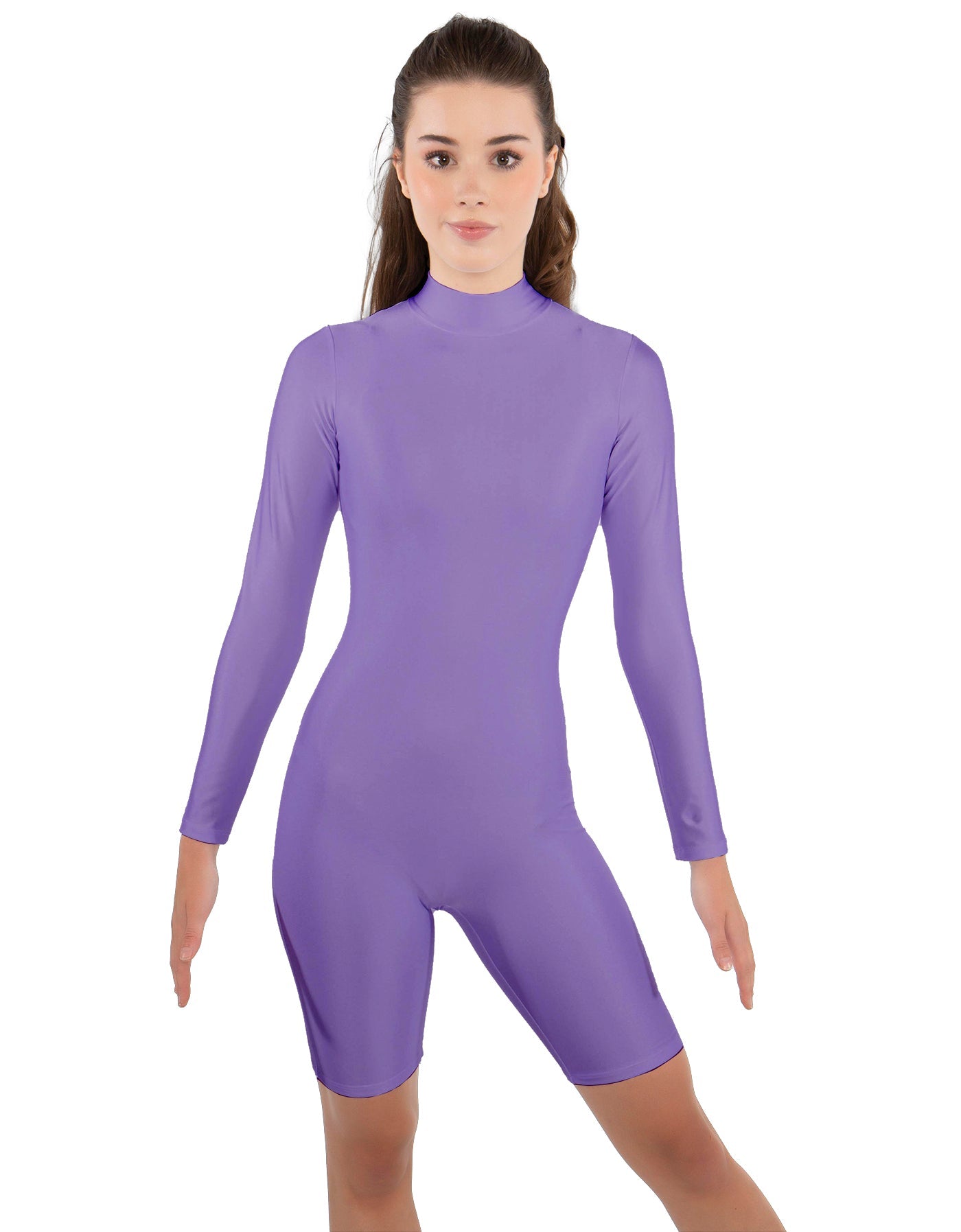 Solid Lycra LS T Neck Bikeshort Biketard - Zipper Back