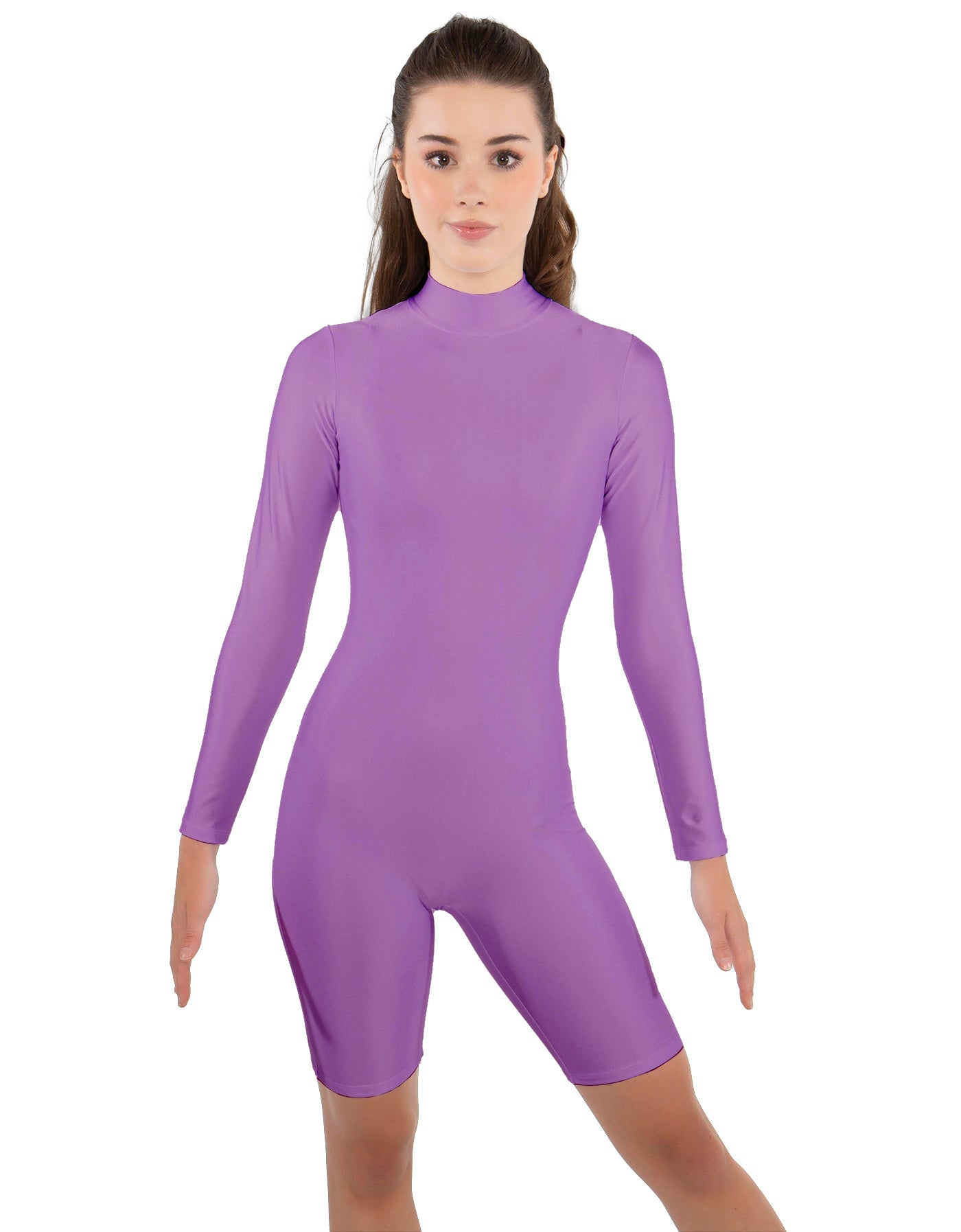 Solid Lycra LS T Neck Bikeshort Biketard - Zipper Back