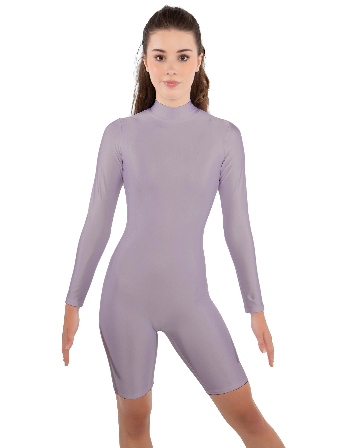 Solid Lycra LS T Neck Bikeshort Biketard - Zipper Back