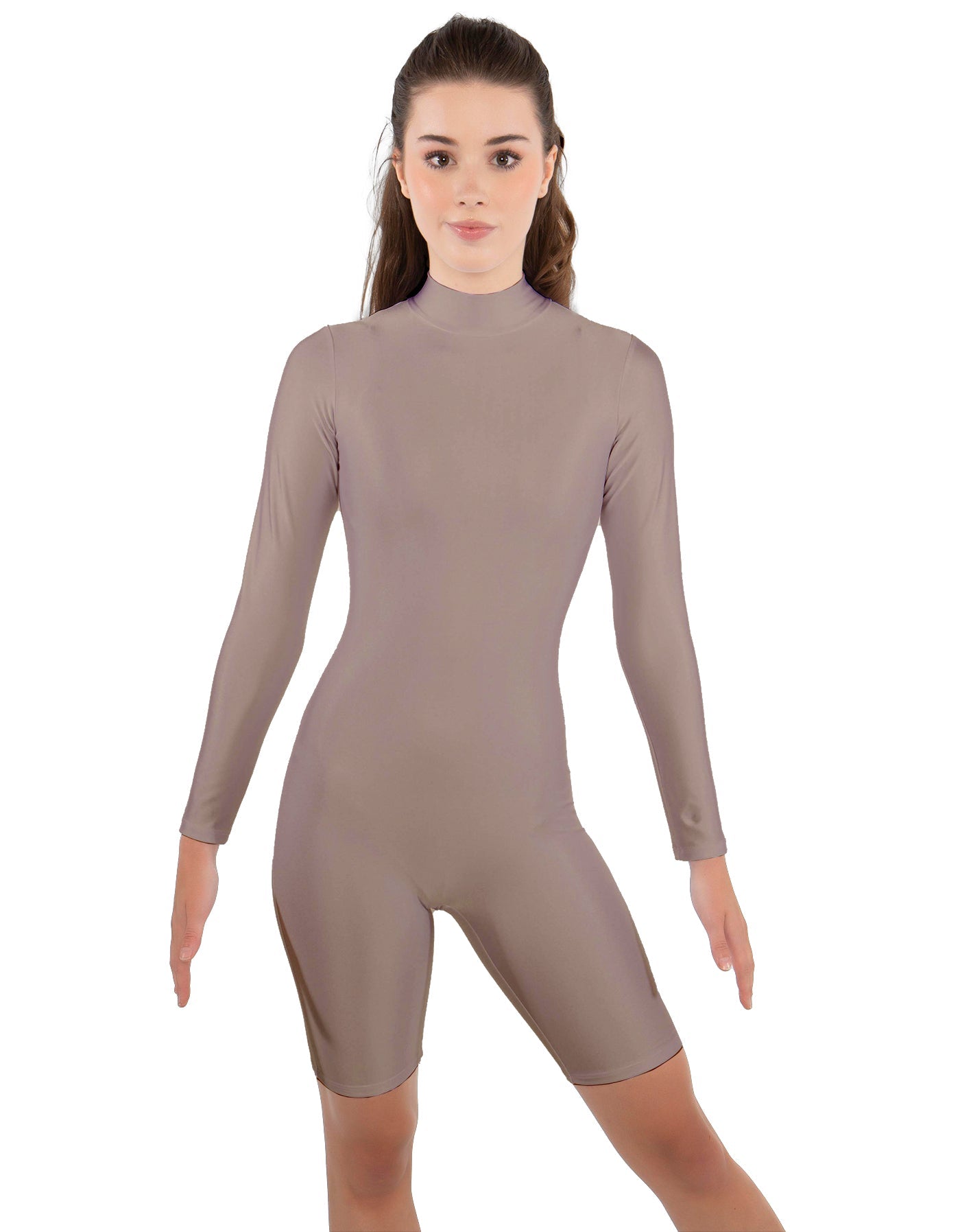 Solid Lycra LS T Neck Bikeshort Biketard - Zipper Back
