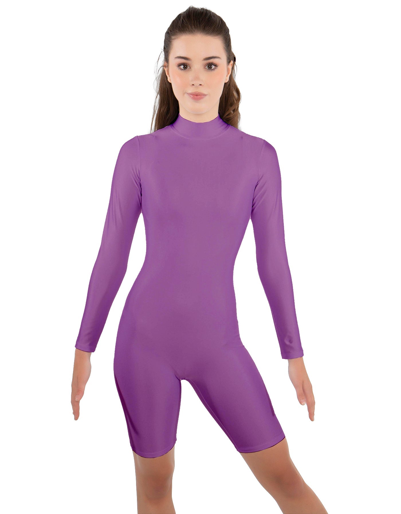Solid Lycra LS T Neck Bikeshort Biketard - Zipper Back
