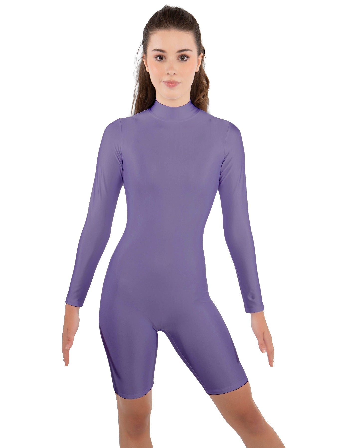 Solid Lycra LS T Neck Bikeshort Biketard - Zipper Back