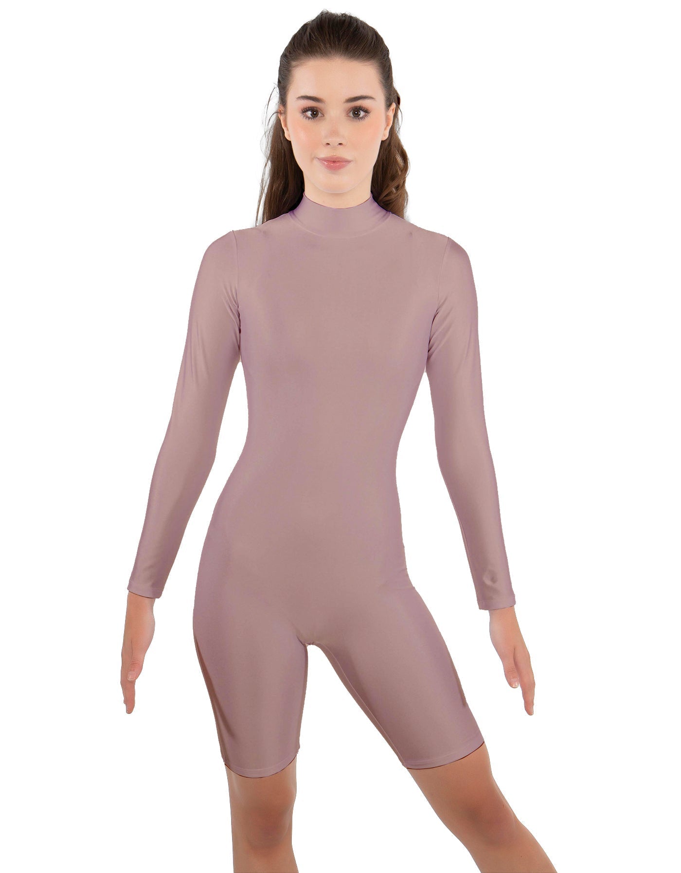 Solid Lycra LS T Neck Bikeshort Biketard - Zipper Back