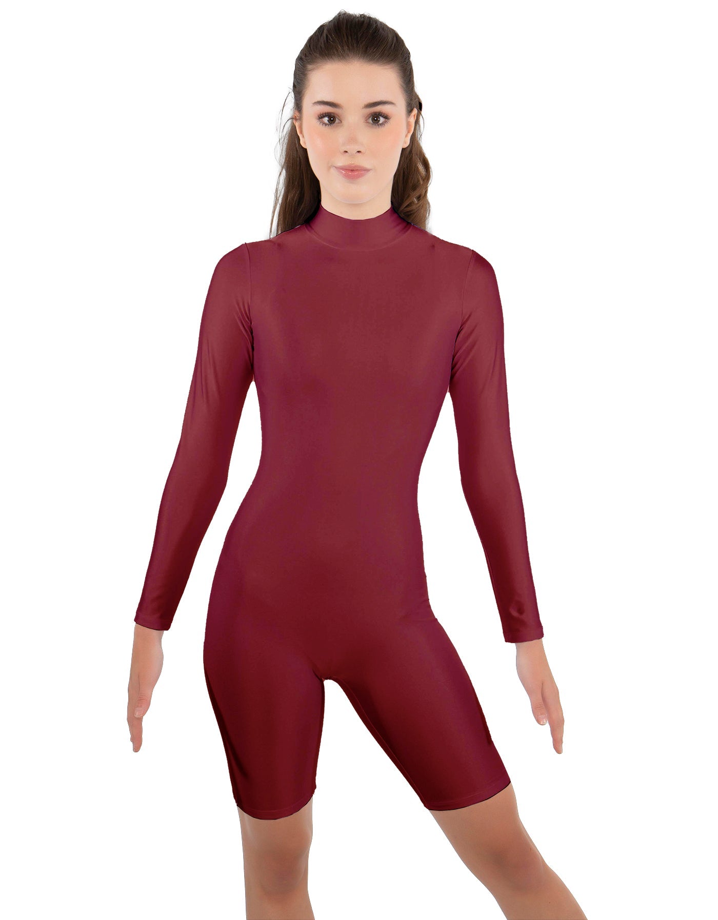 Solid Lycra LS T Neck Bikeshort Biketard - Zipper Back