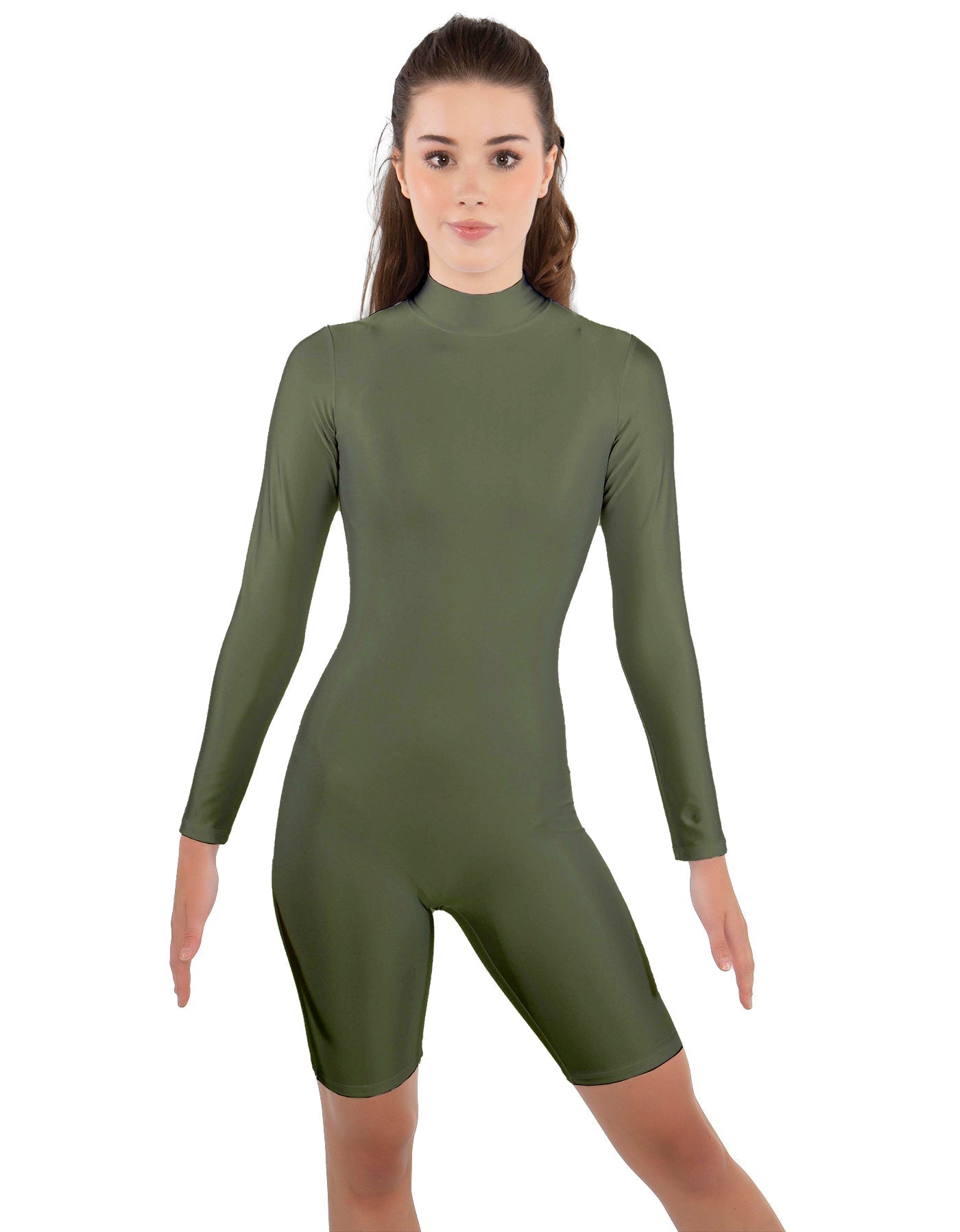 Solid Lycra LS T Neck Bikeshort Biketard - Zipper Back