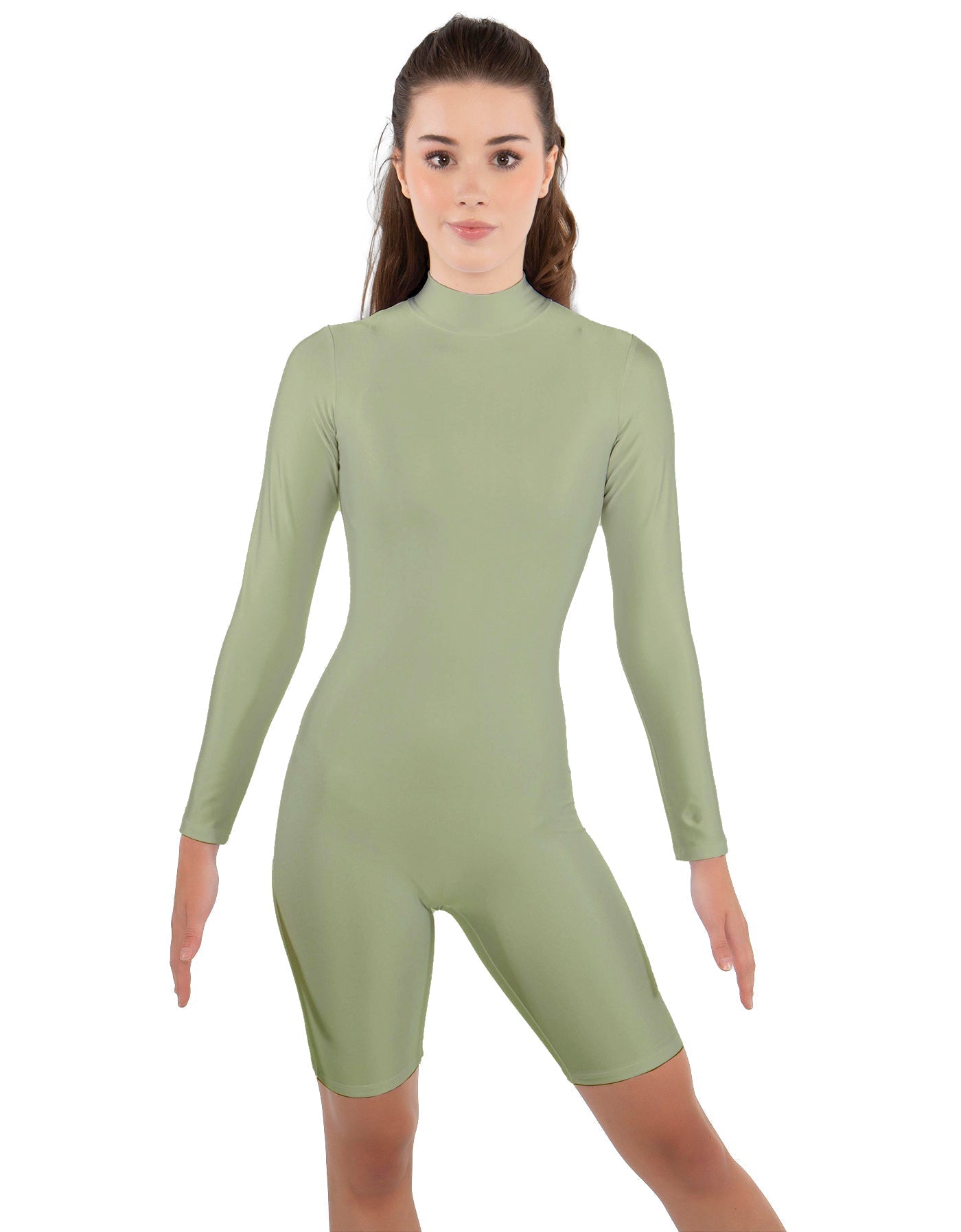 Solid Lycra LS T Neck Bikeshort Biketard - Zipper Back