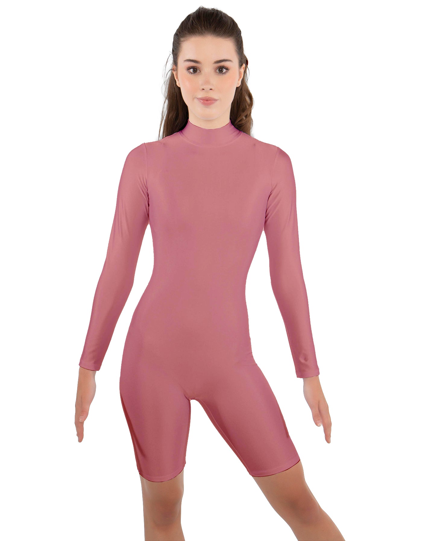 Solid Lycra LS T Neck Bikeshort Biketard - Zipper Back