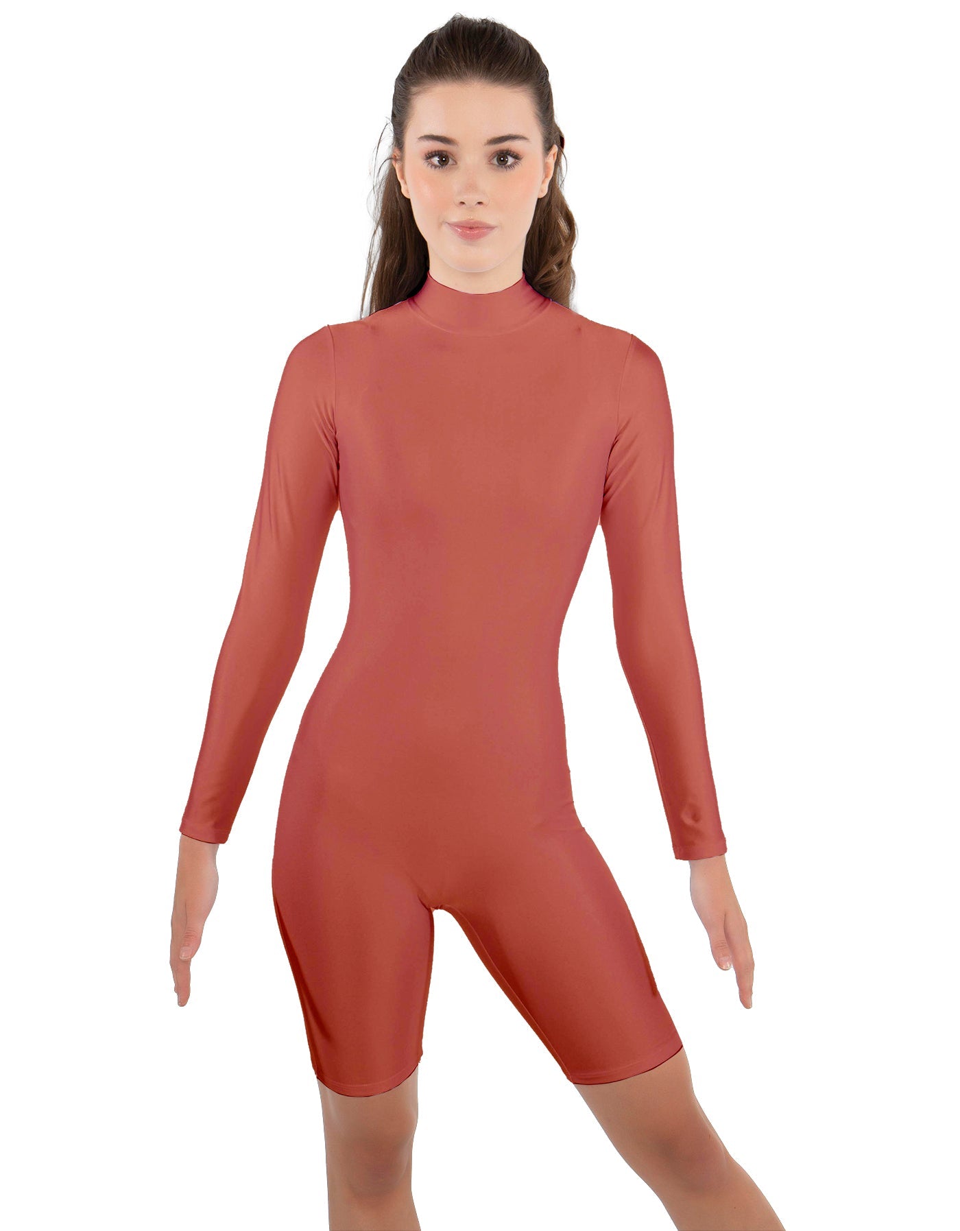 Solid Lycra LS T Neck Bikeshort Biketard - Zipper Back