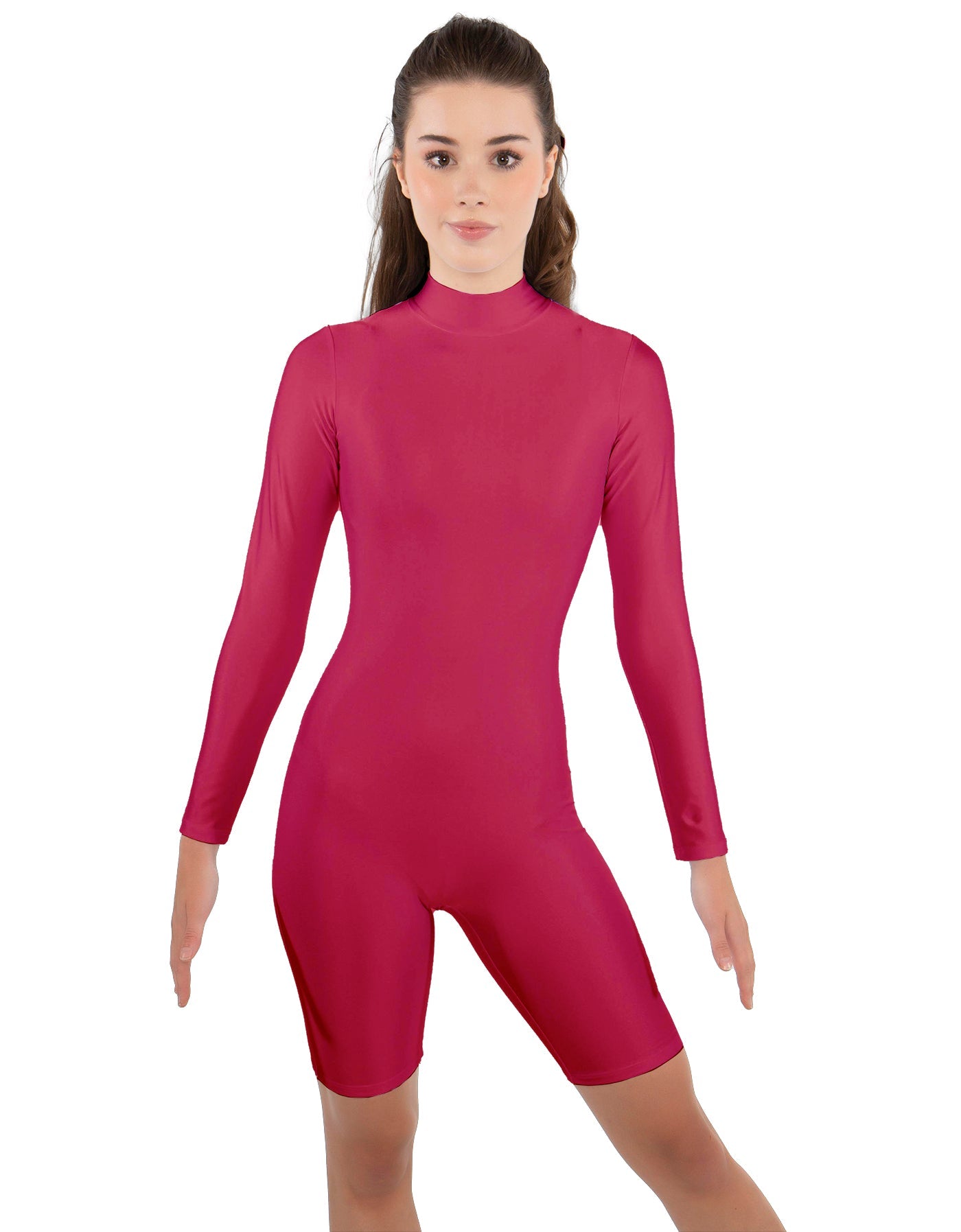 Solid Lycra LS T Neck Bikeshort Biketard - Zipper Back