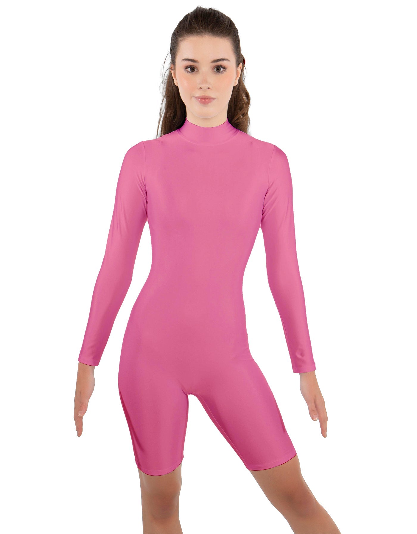 Solid Lycra LS T Neck Bikeshort Biketard - Zipper Back