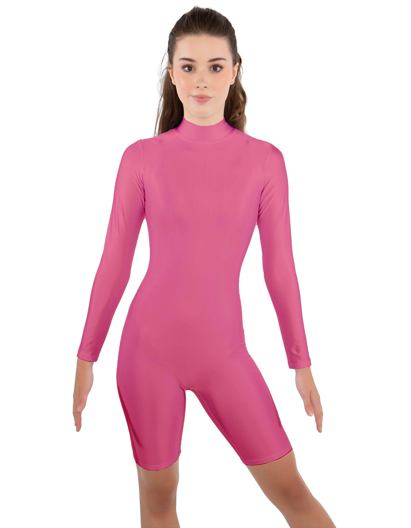 Solid Lycra LS T Neck Bikeshort Biketard - Zipper Back