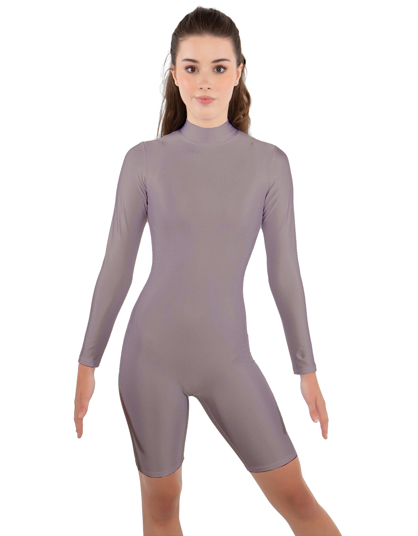 Solid Lycra LS T Neck Bikeshort Biketard - Zipper Back
