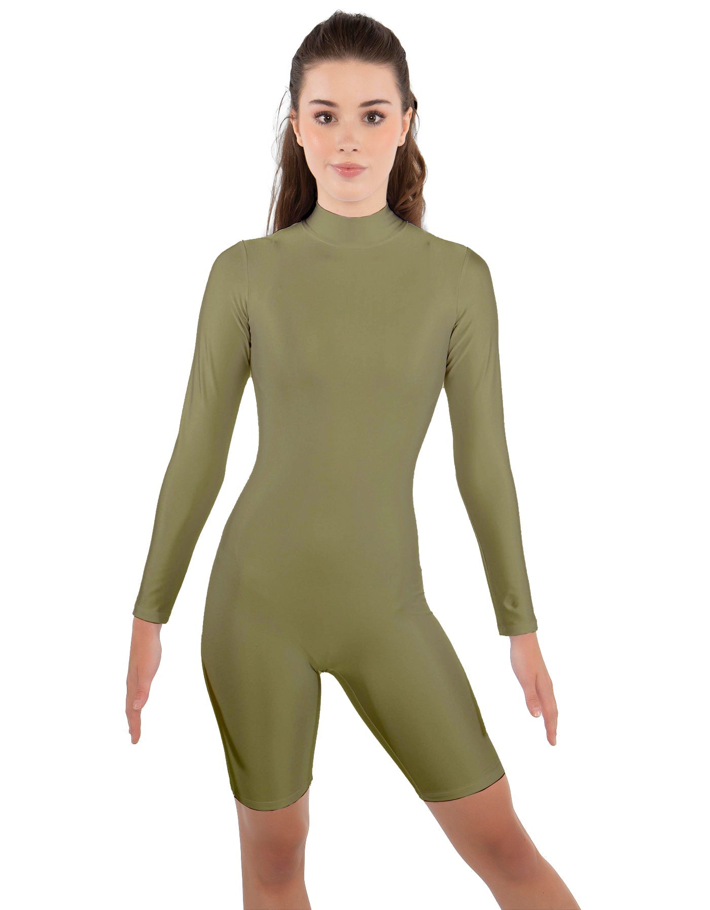 Solid Lycra LS T Neck Bikeshort Biketard - Zipper Back