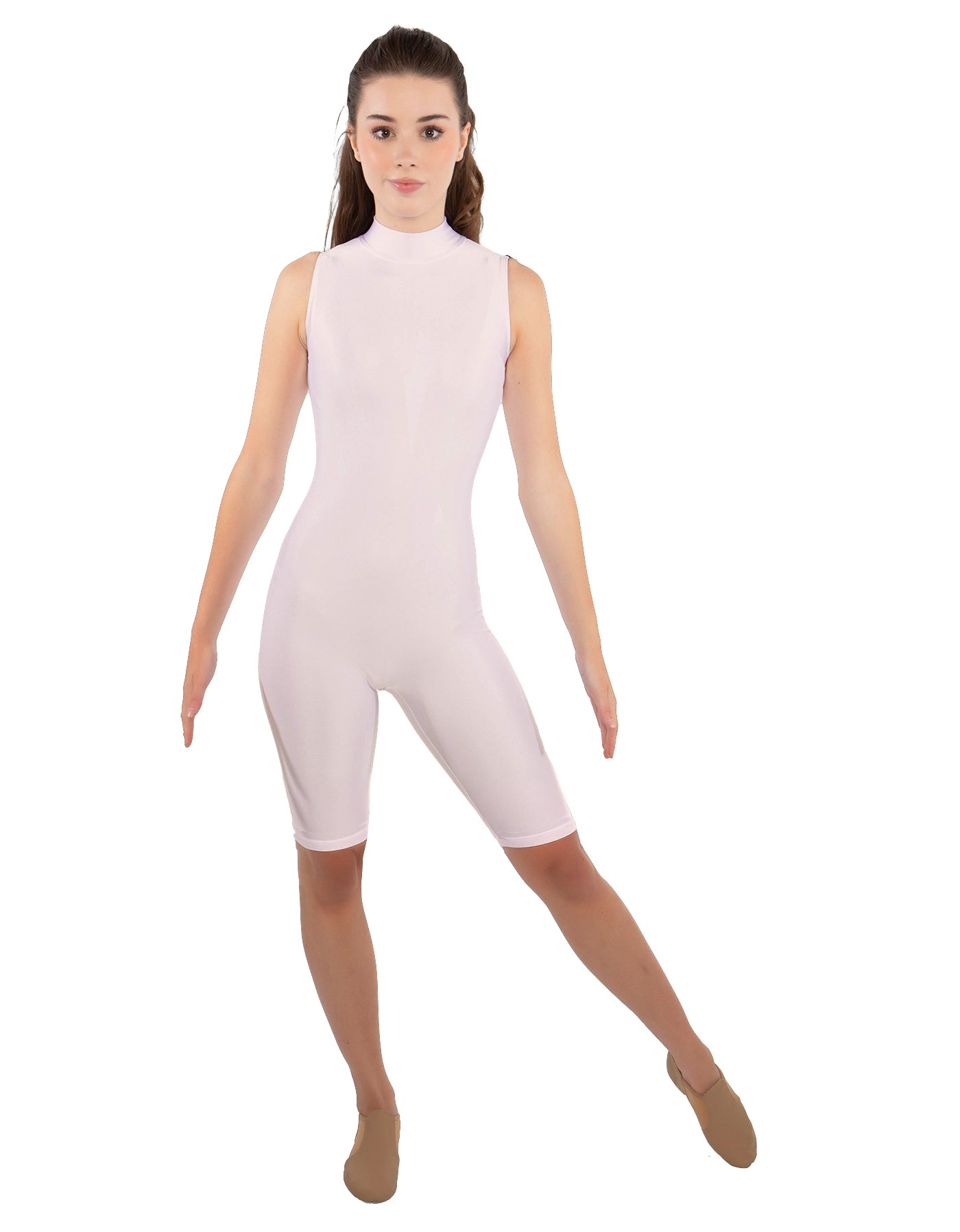 Solid Lycra T Neck Sleeveless Biketard - Nicker Short Length - Zipper Back