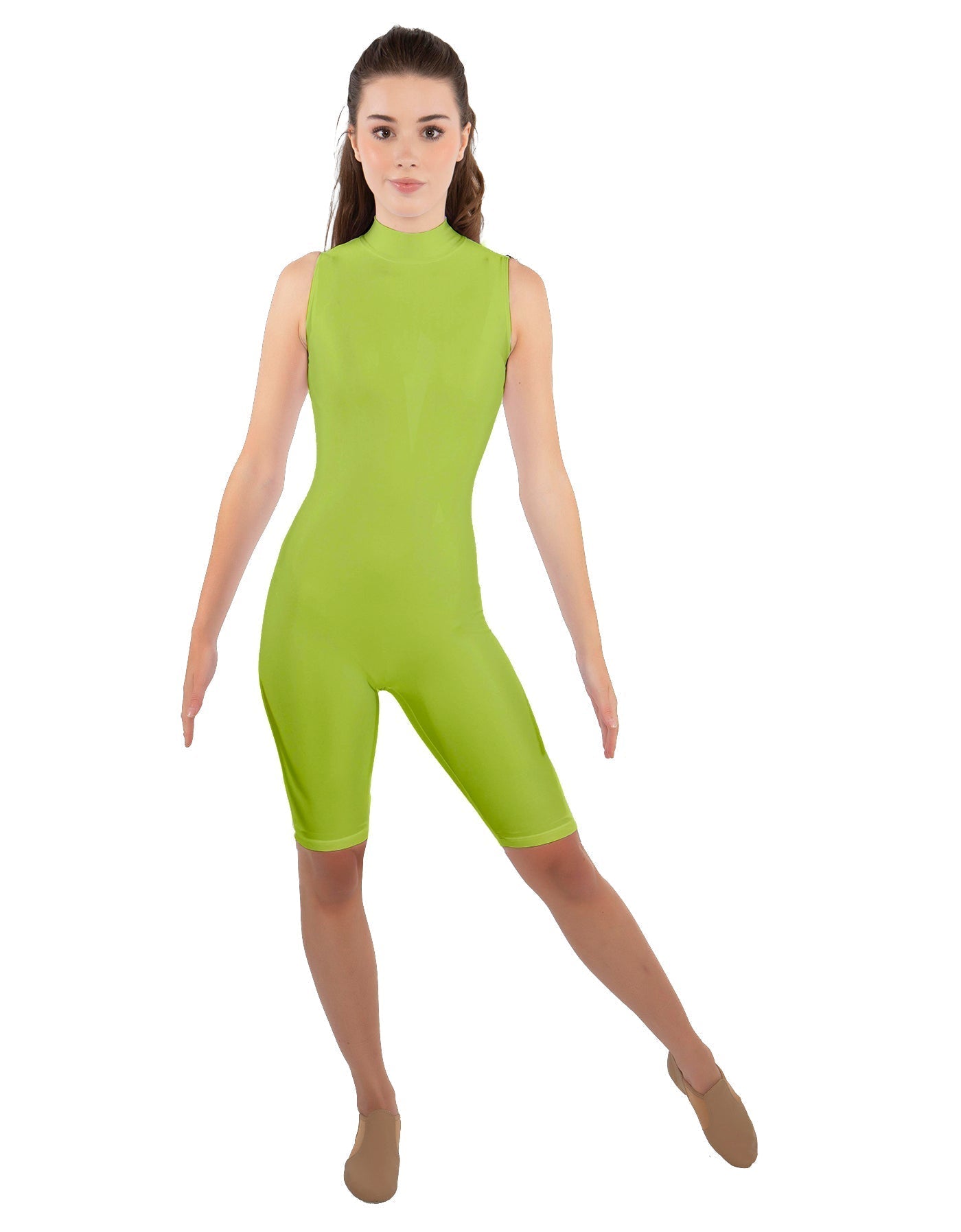 Solid Lycra T Neck Sleeveless Biketard - Nicker Short Length - Zipper Back