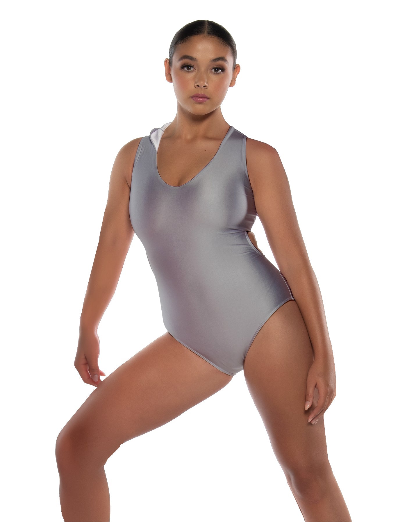 Solid Lycra Keyhole Open Back Leotard with Hood