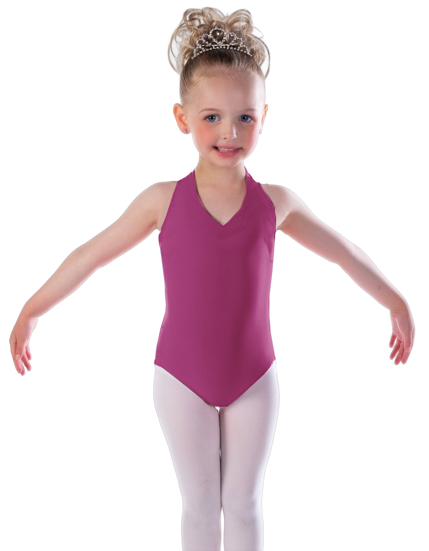 Solid Lycra Vneck Halter Leotard