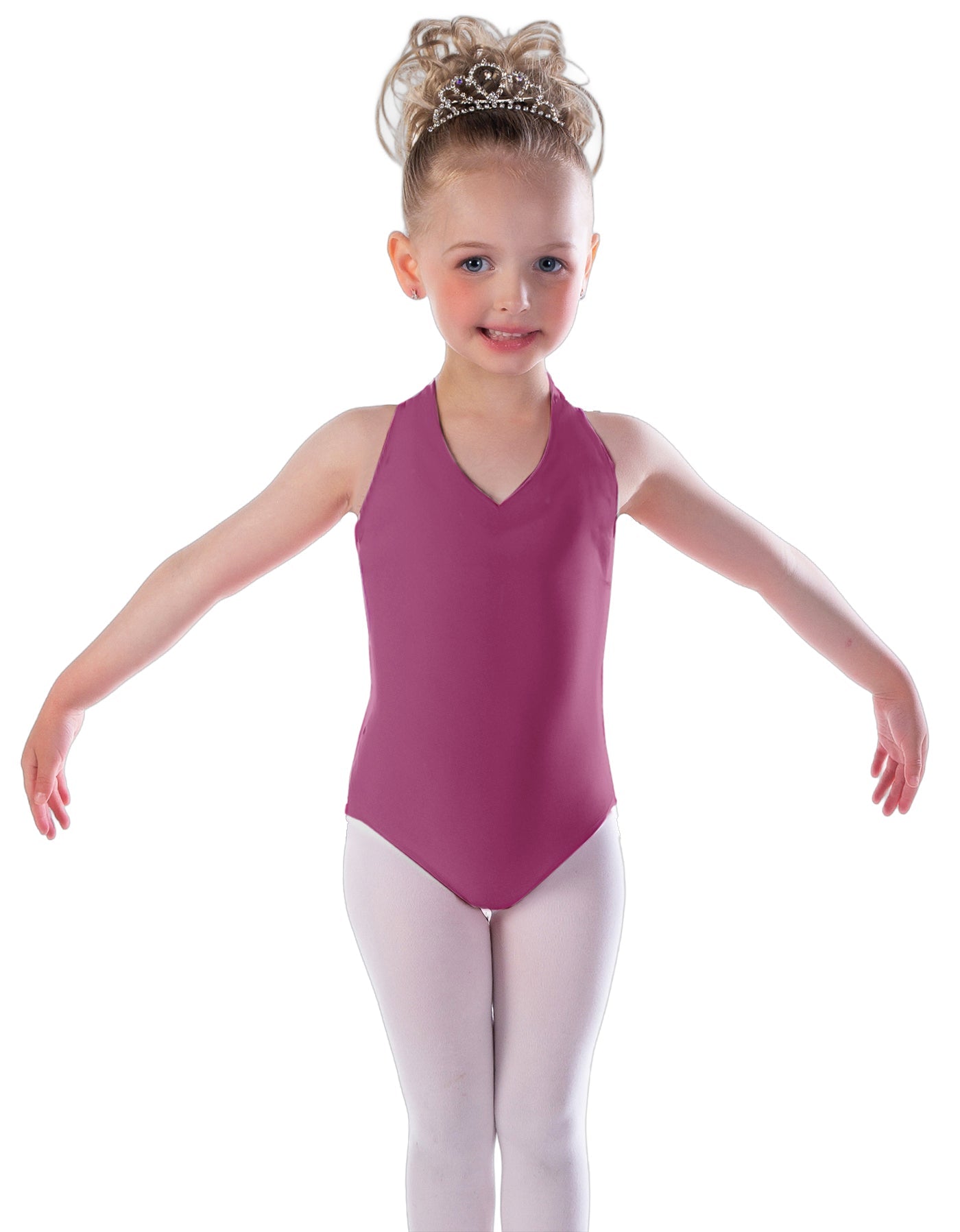 Solid Lycra Vneck Halter Leotard